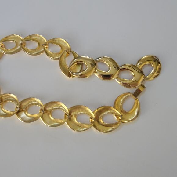 Vintage Gold Tone Chunky Link Necklace Bold Oval Chain Statement Collar Jewelry - Picture 9 of 10